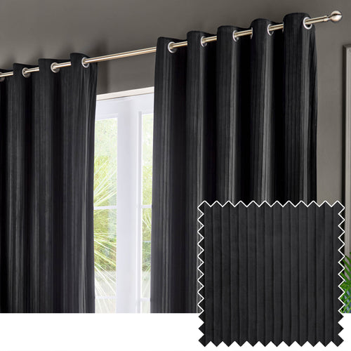 Plain Black Curtains - Corinthian Velvet Room Darkening Eyelet Curtains Black Paoletti