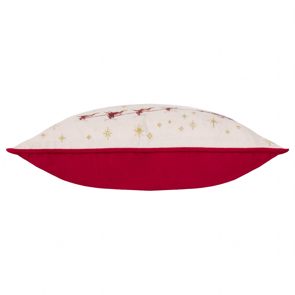 Cotswold Christmas Embroidered Velvet Cushion Cream/Burgundy
