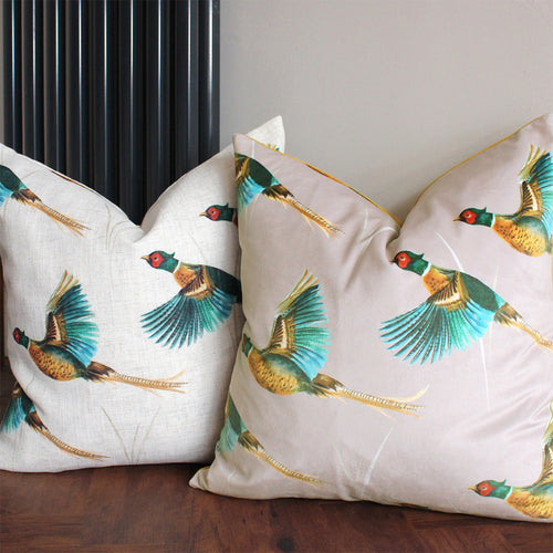 Animal Beige Cushions - Country Flying Pheasants Cushion Cover Mink Evans Lichfield