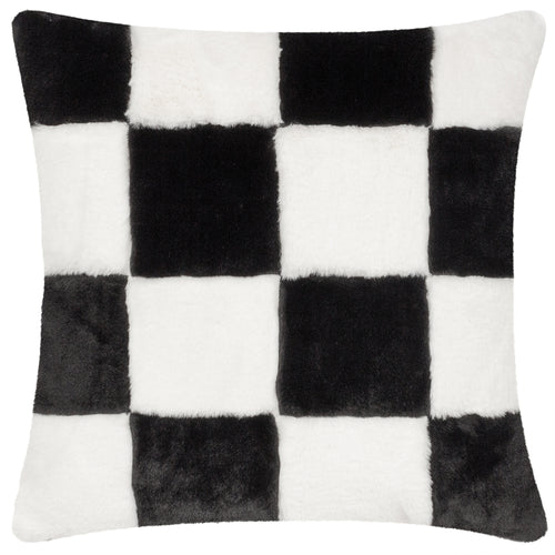 Check Black Cushions - Cozee Check Faux Fur Cushion Cover Black Heya Home