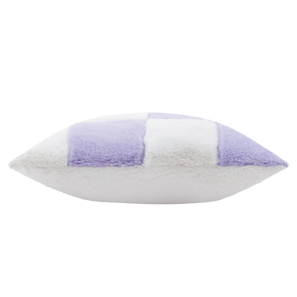 Cozee Check Faux Fur Cushion Lilac
