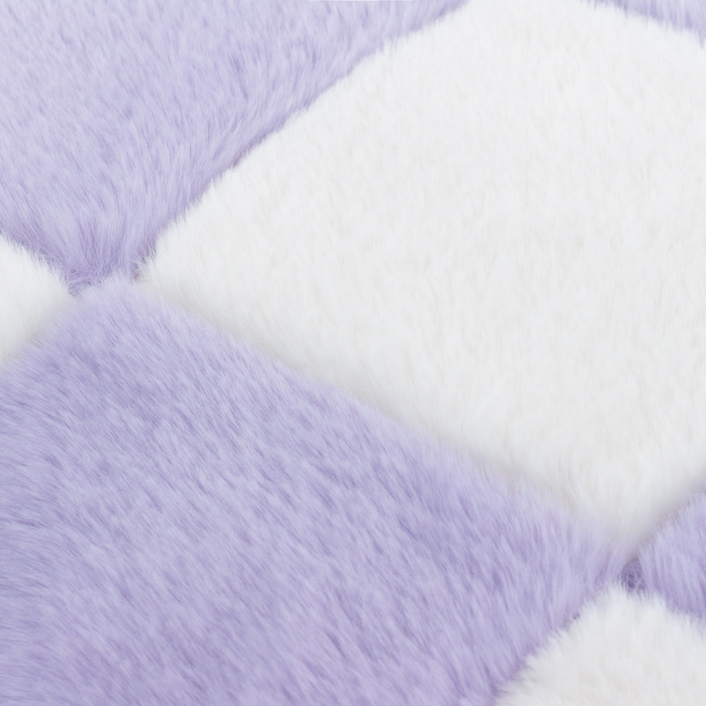 Cozee Check Faux Fur Cushion Lilac