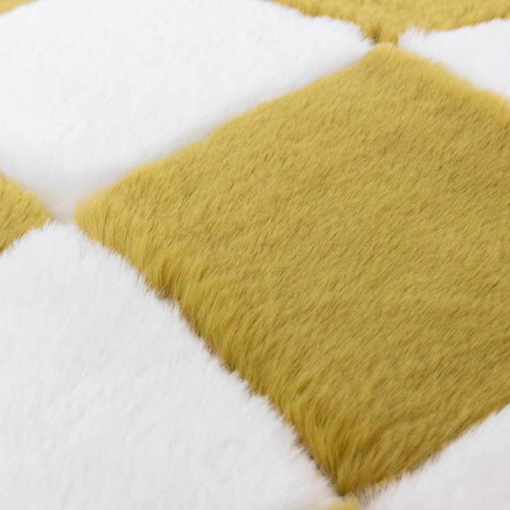 Cozee Check Faux Fur Cushion Olive