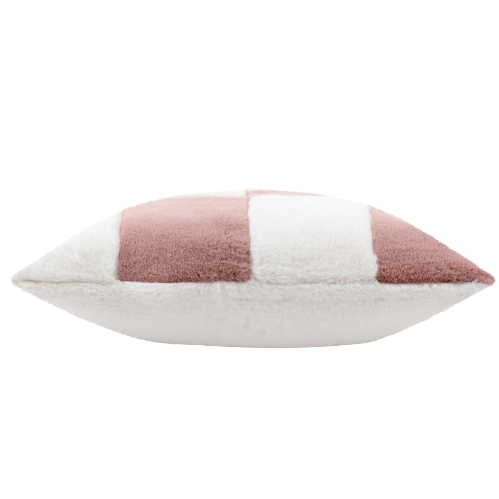 Cozee Check Faux Fur Cushion Pink
