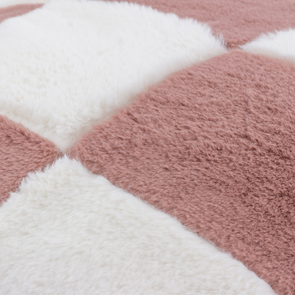 Cozee Check Faux Fur Cushion Pink