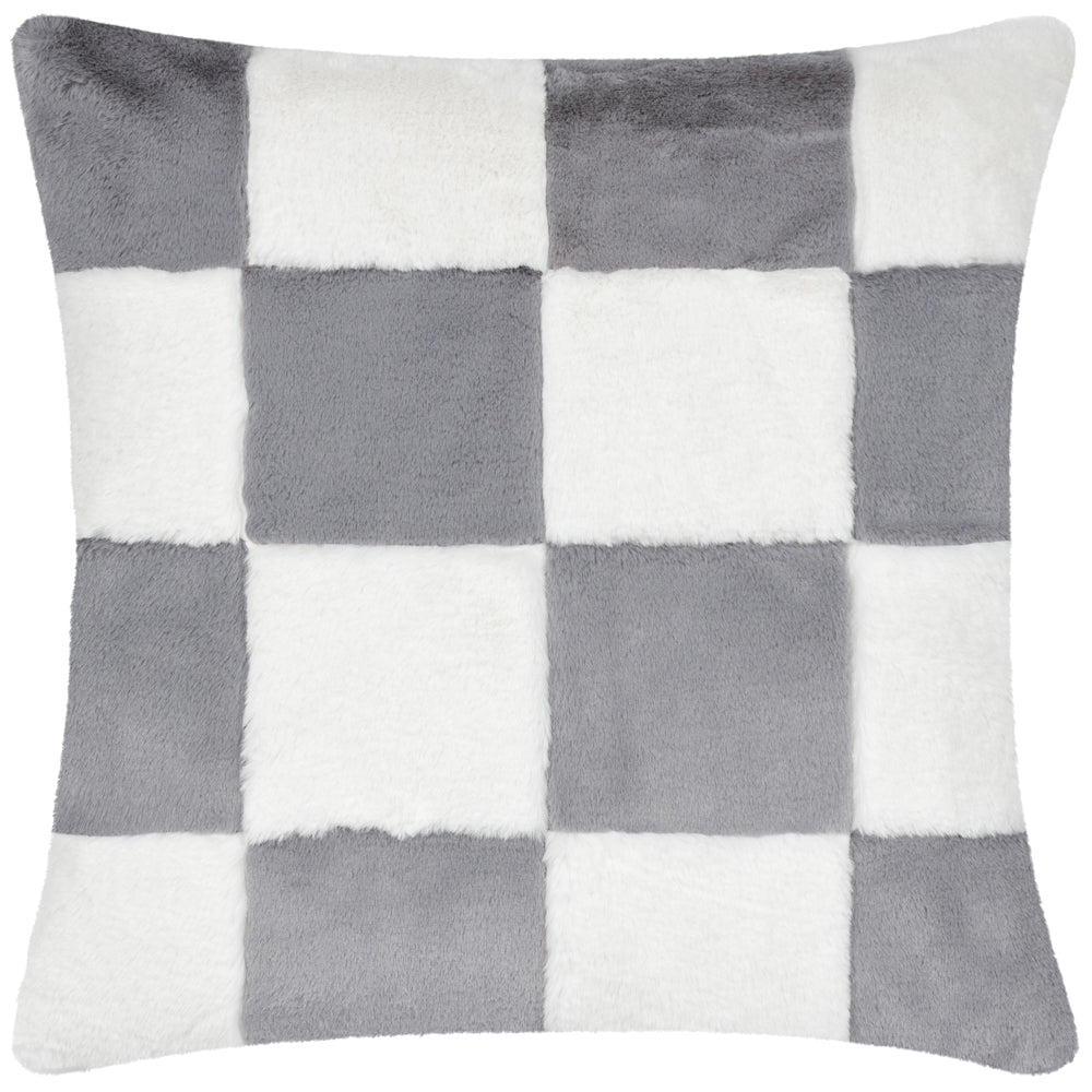 Cozee Check Faux Fur Cushion Slate Blue