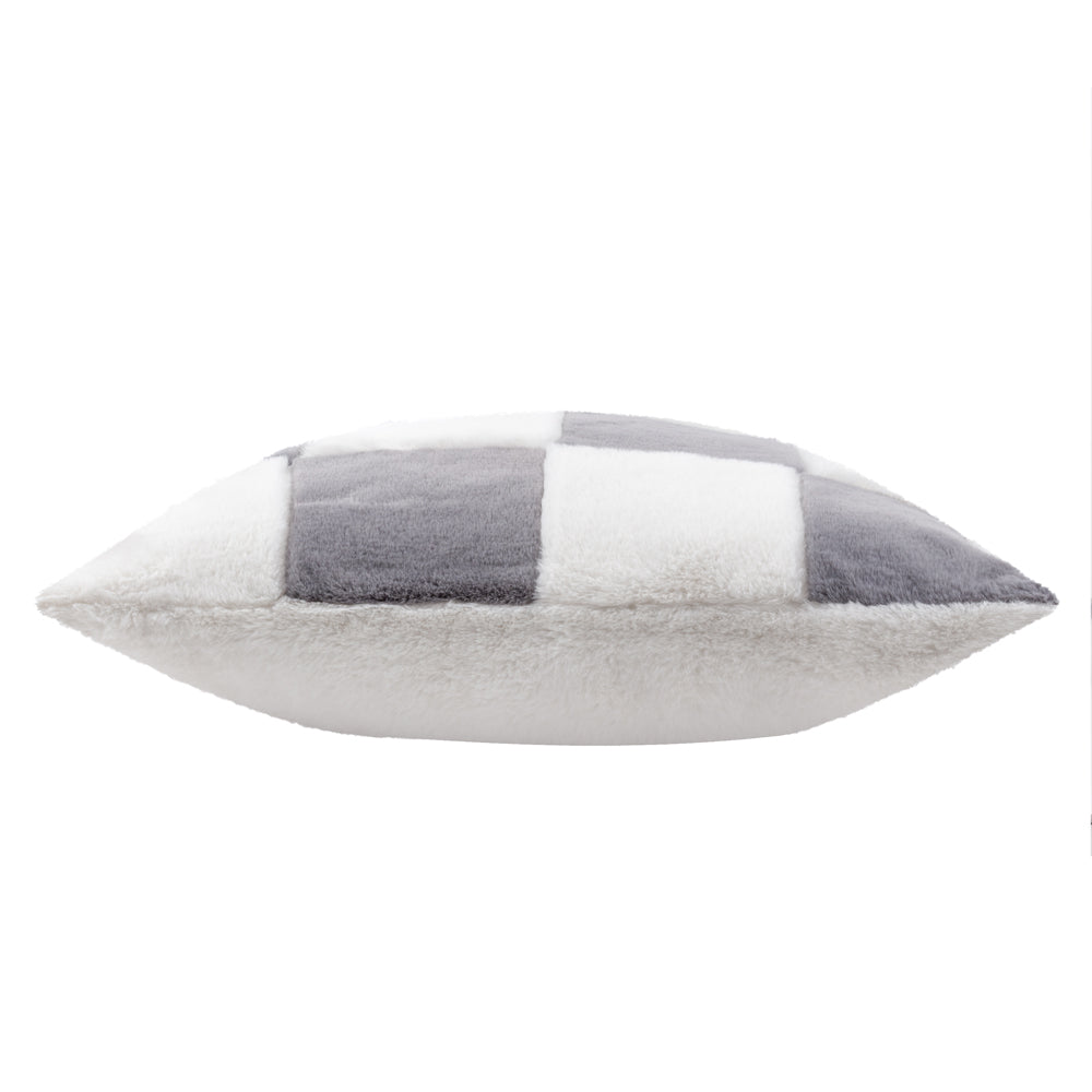 Cozee Check Faux Fur Cushion Slate Blue