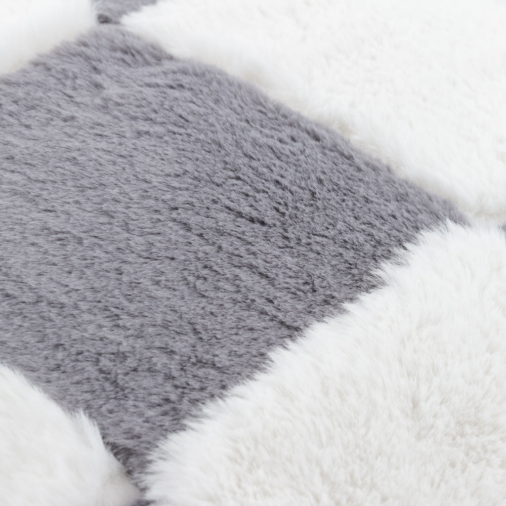 Cozee Check Faux Fur Cushion Slate Blue