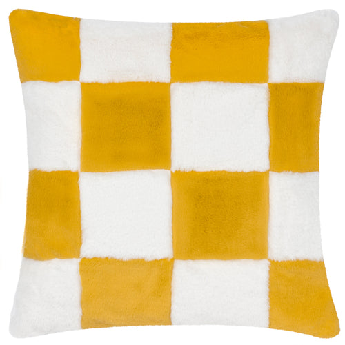 Check Yellow Cushions - Cozee Check Faux Fur Cushion Cover Yellow Heya Home