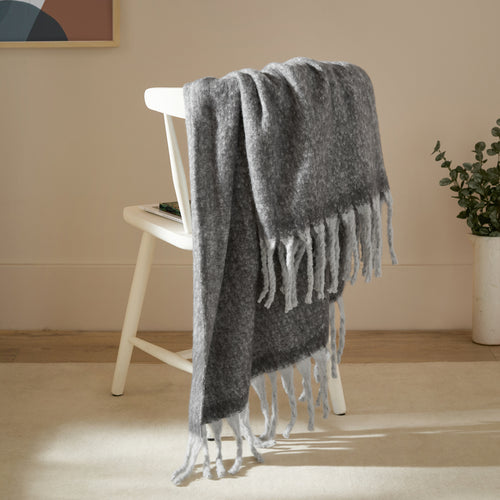 Plain Grey Throws - Cozy Woven Tasselled Throw Charcoal Furn