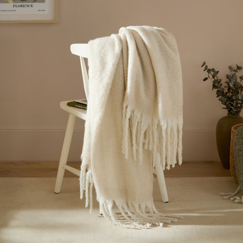 Plain Cream Throws - Cozy Woven Tasselled Throw Ecru Furn
