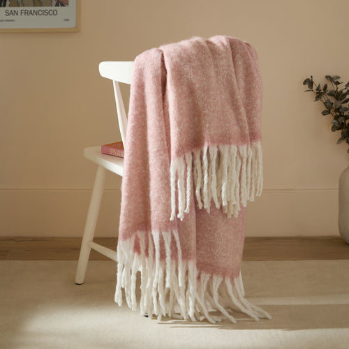 Plain Pink Throws - Cozy Woven Tasselled Throw Pink Furn