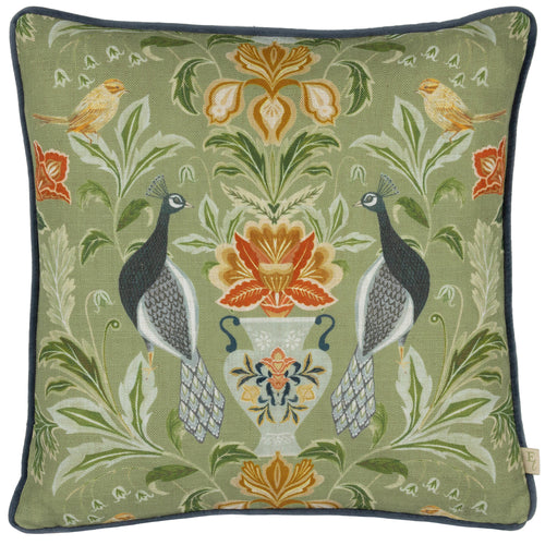 Floral Green Cushions - Chatsworth Peacock Piped Cushion Cover Sage Evans Lichfield