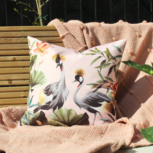 Animal Pink Cushions - Cranes Outdoor Cushion Cover Blush/Forest Evans Lichfield