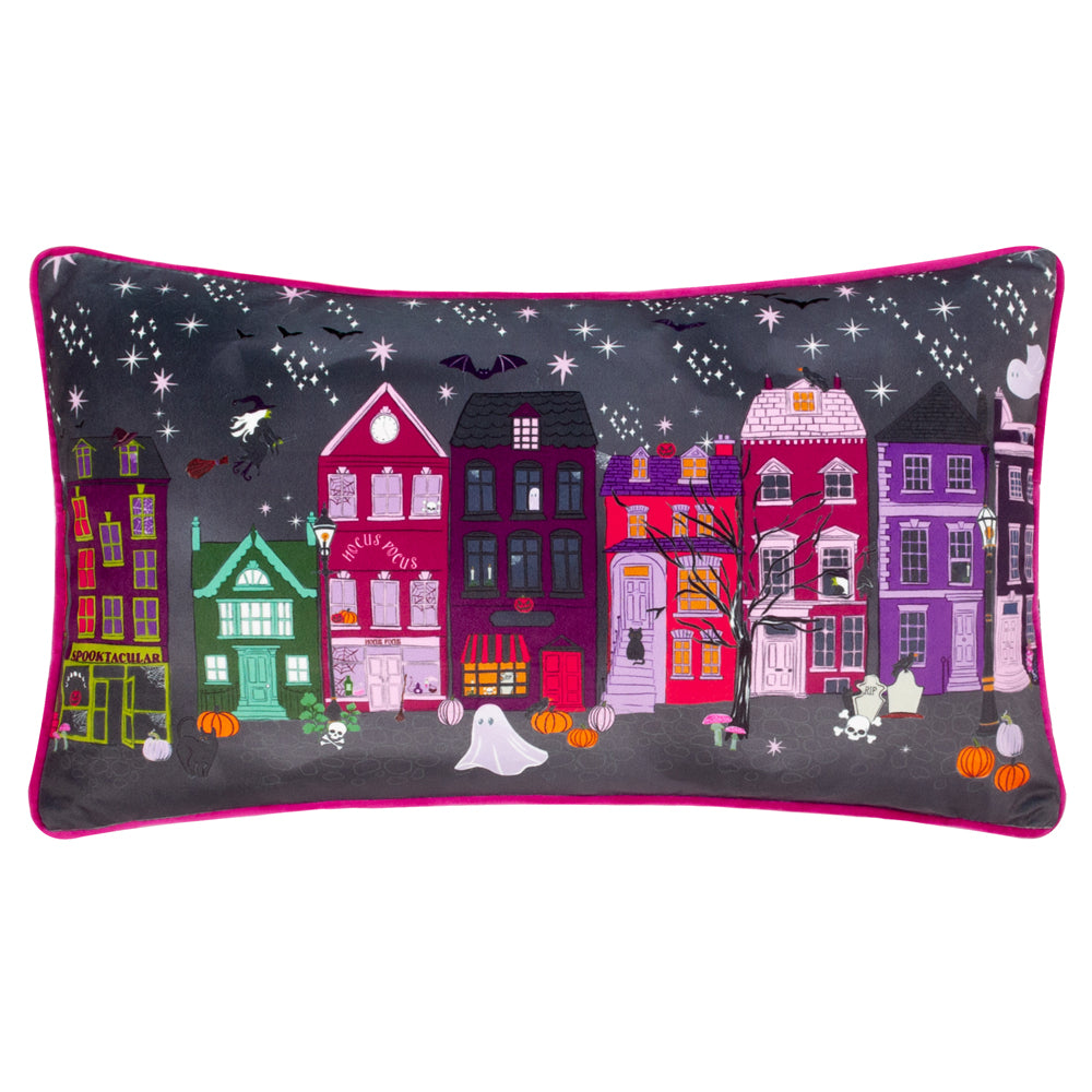 Creepy Town Velvet Piped Cushion Charcoal Black