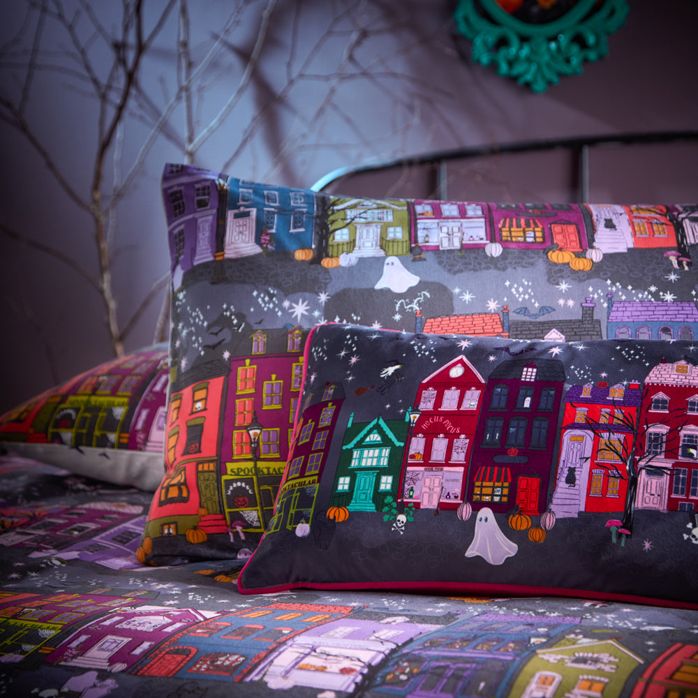 Creepy Town Velvet Piped Cushion Charcoal Black