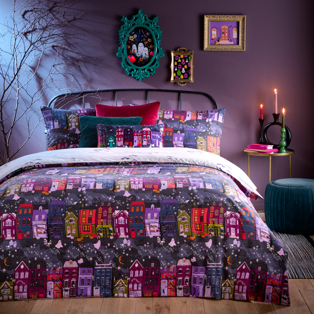 Creepy Town Velvet Piped Cushion Charcoal Black