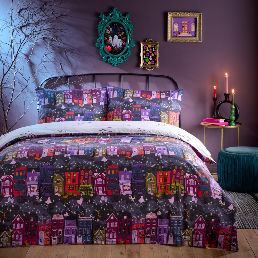 Creepy Town Grey Reversible Duvet Cover Set | Charcoal Bedding