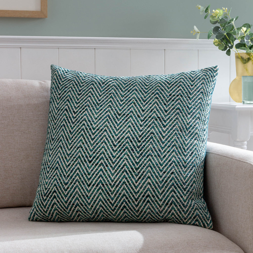 Croft Blue Twill Woven Cushion Cover | Teal Cushions | Wylder
