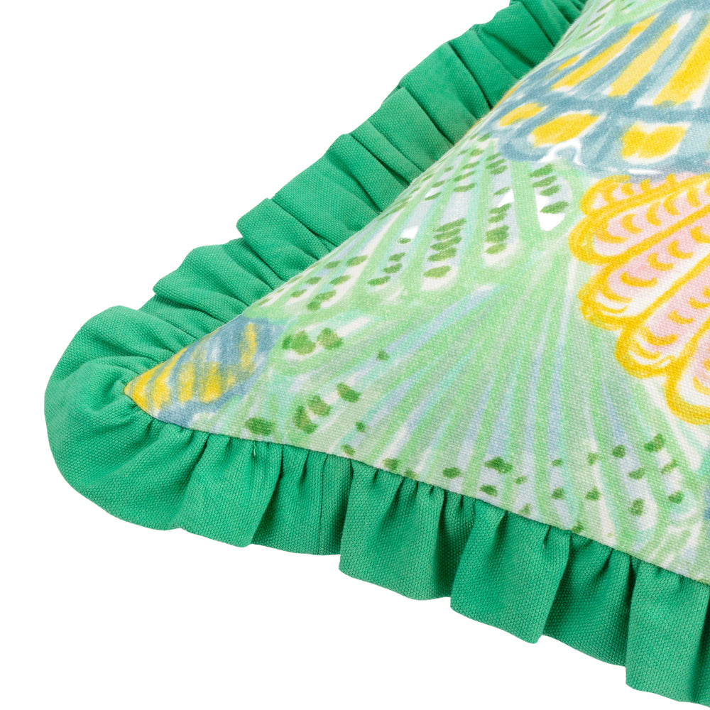 Clam Shells Frilled Cushion Green