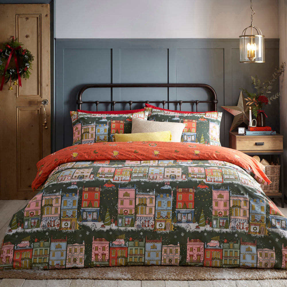 Abstract Green Bedding - Christmas Spirit Festive Duvet Cover Set Green furn.