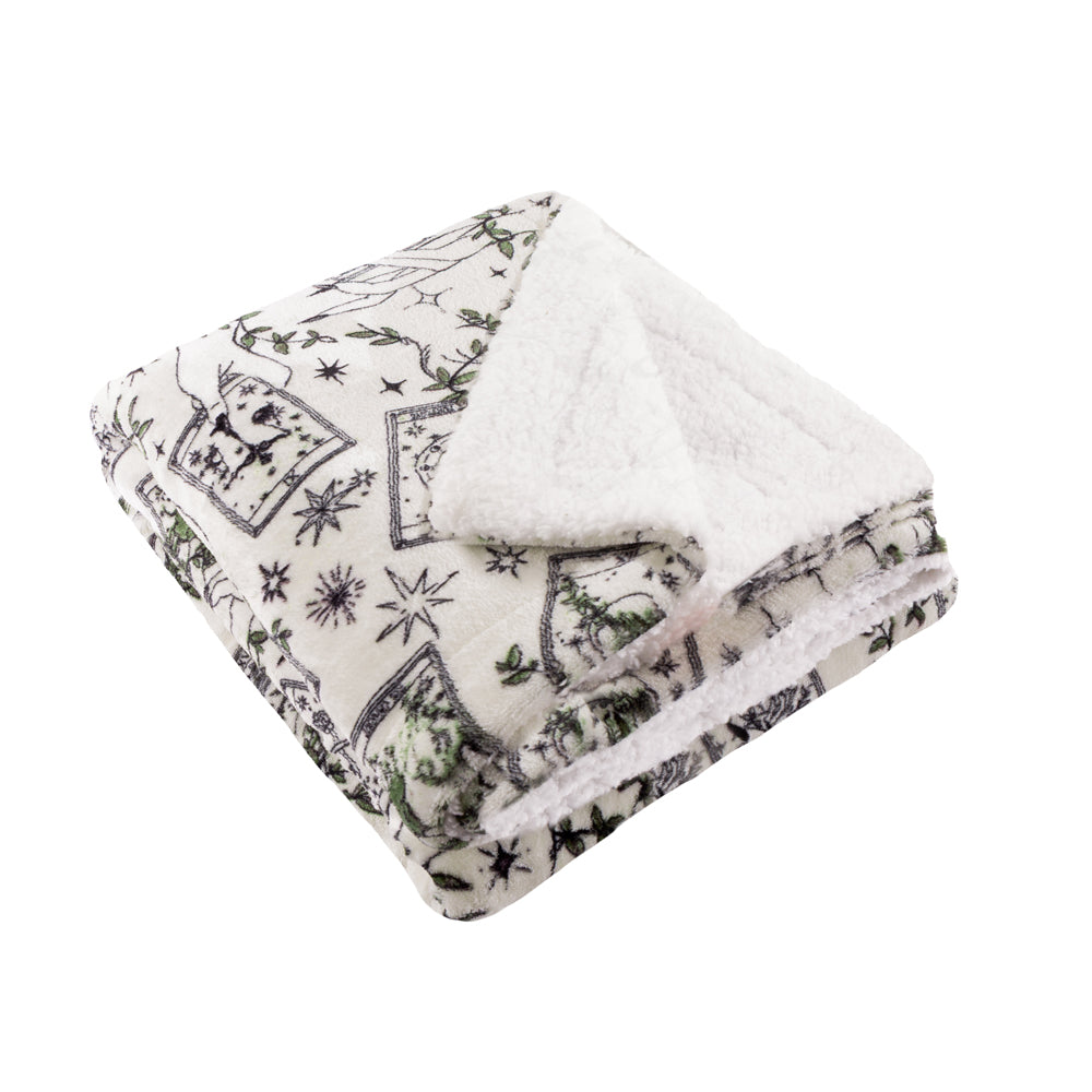 Celestial Stories Green Printed Sherpa Fleece Throw | Green Throws