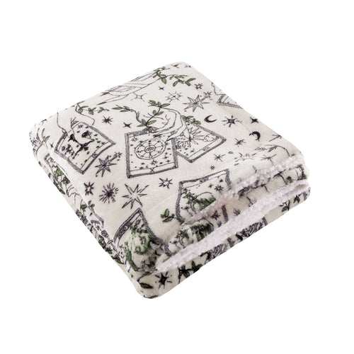 Celestial Stories Printed Sherpa Fleece Throw Green