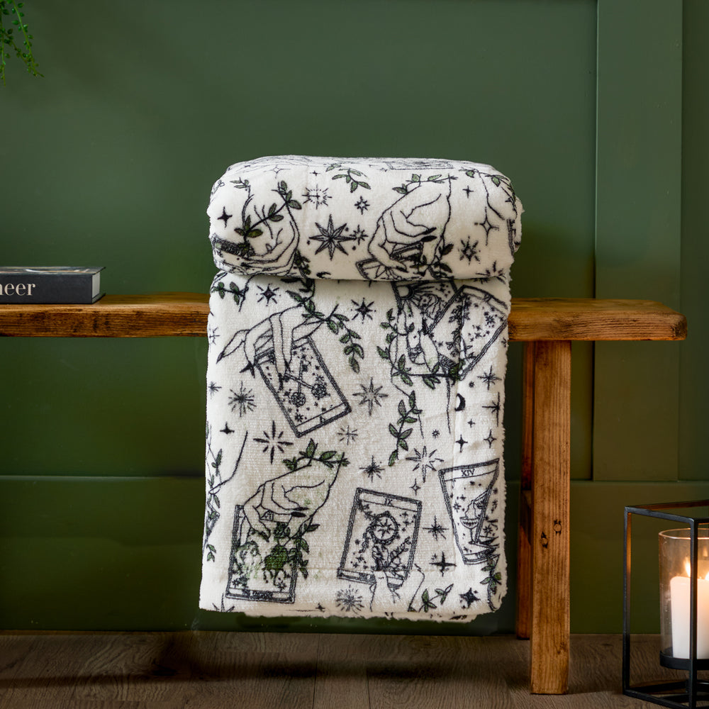 Celestial Stories Green Printed Sherpa Fleece Throw | Green Throws