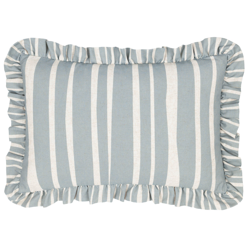 Carmon Stripe Ruffle Cushion Linen/Blue