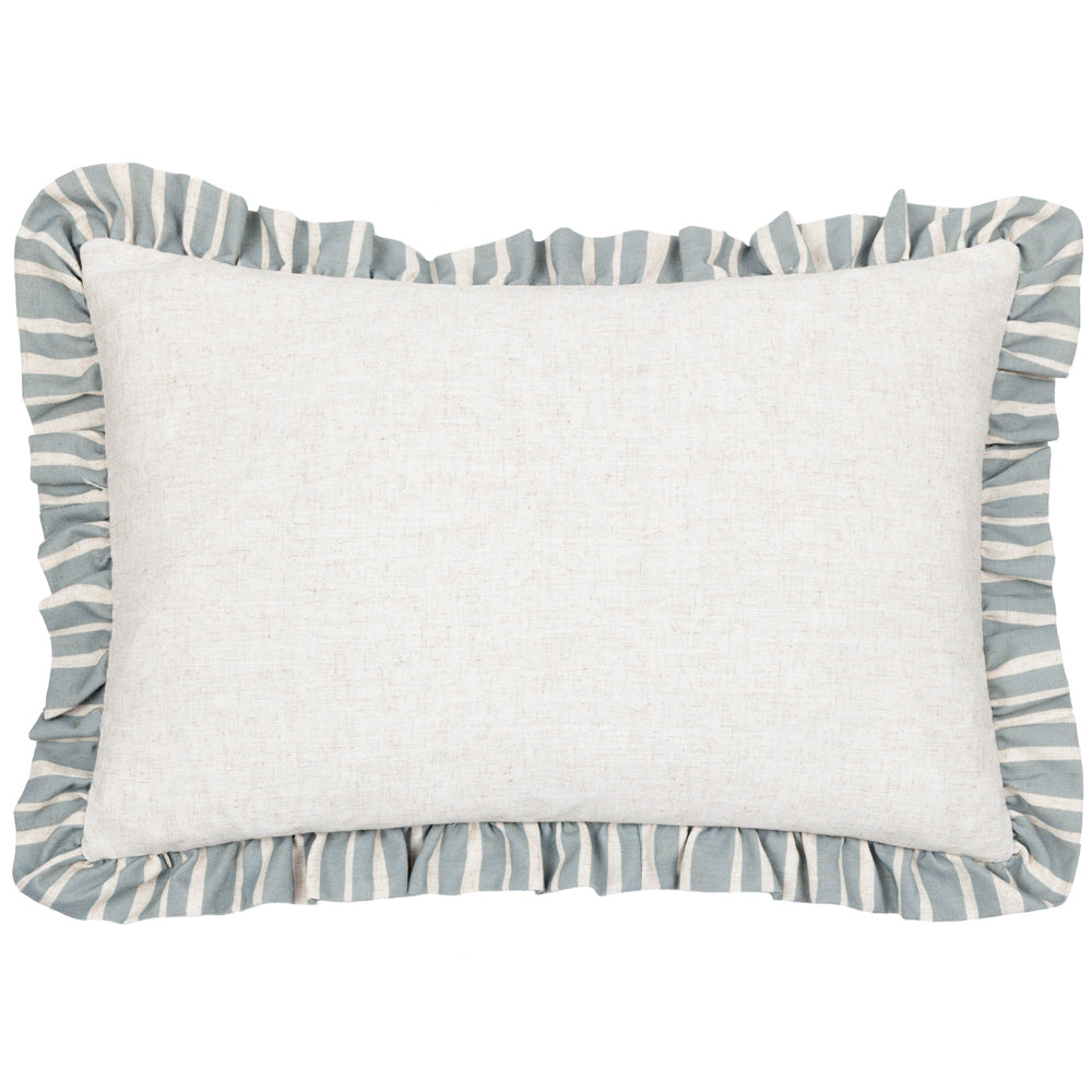 Carmon Stripe Ruffle Cushion Linen/Blue