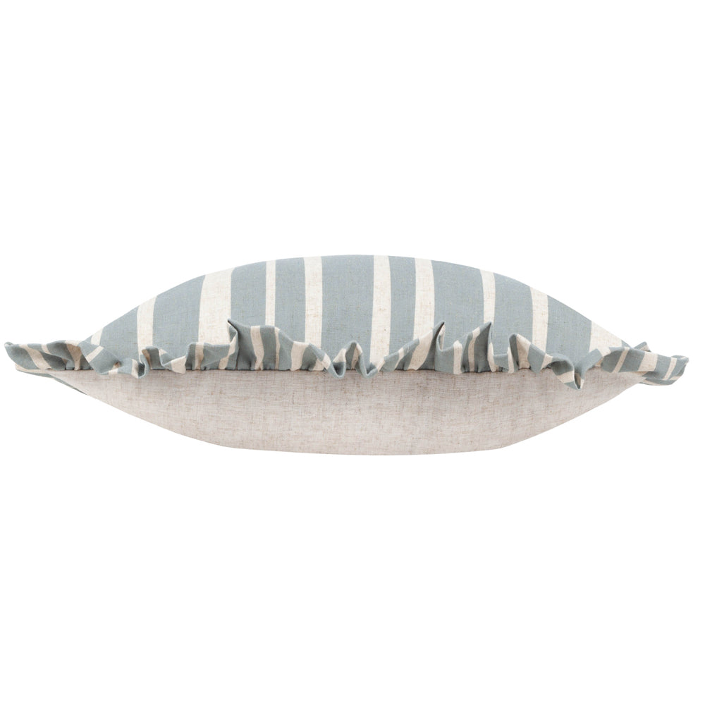 Carmon Stripe Ruffle Cushion Linen/Blue