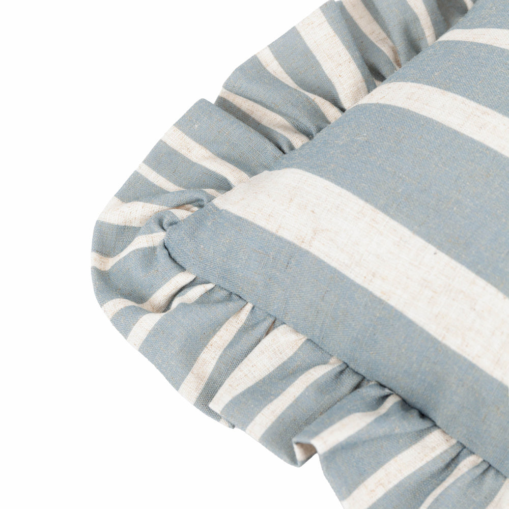 Carmon Stripe Ruffle Cushion Linen/Blue