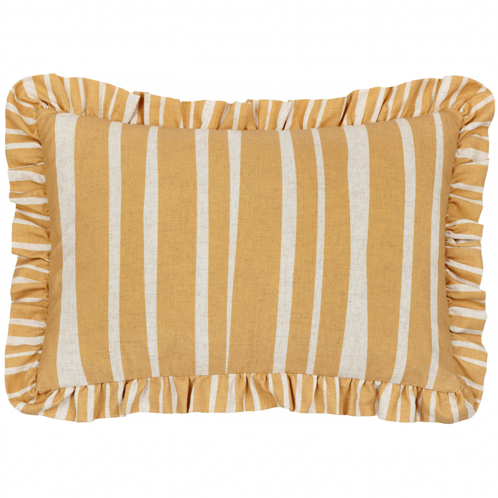 Carmon Stripe Ruffle Cushion Linen/Ochre