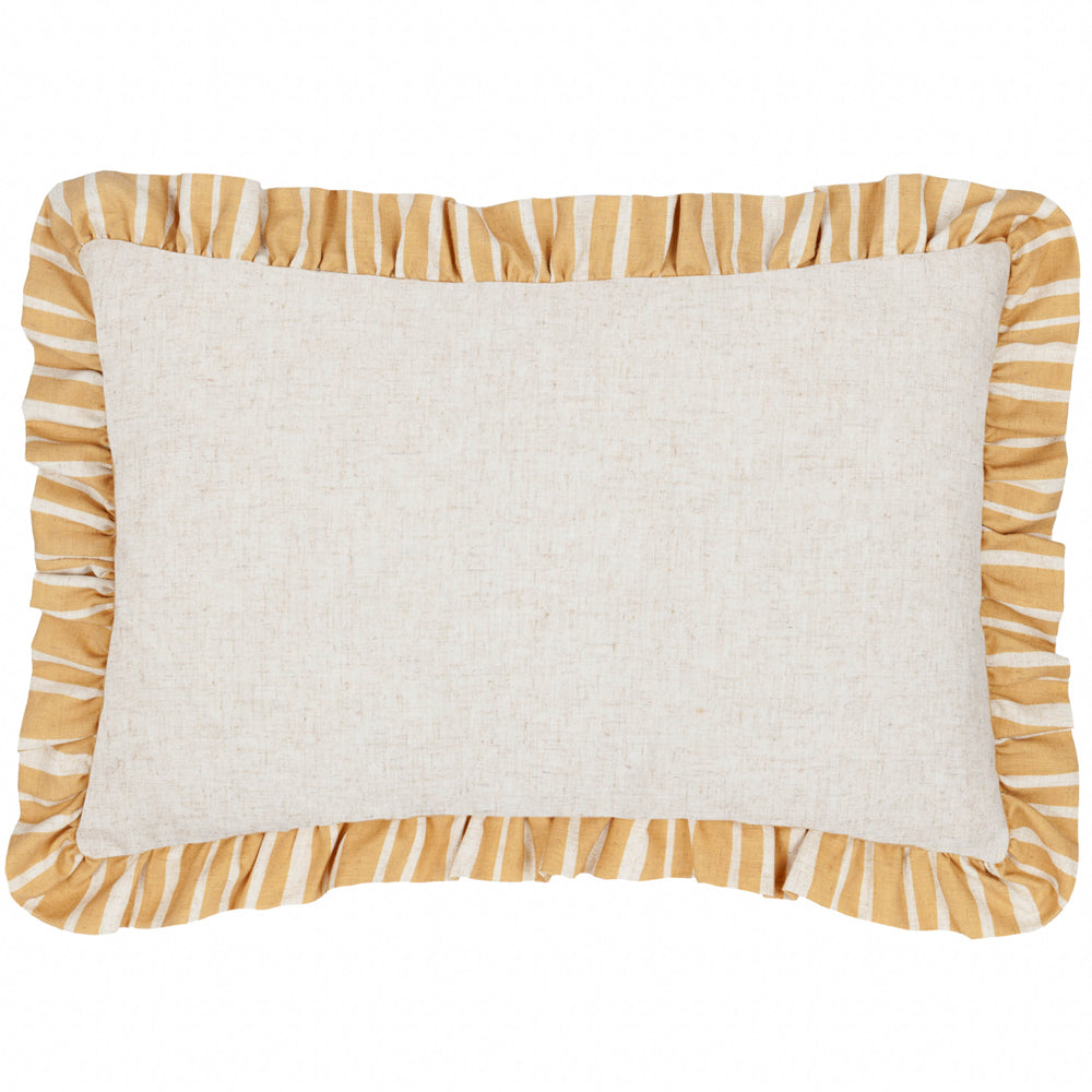 Carmon Stripe Ruffle Cushion Linen/Ochre