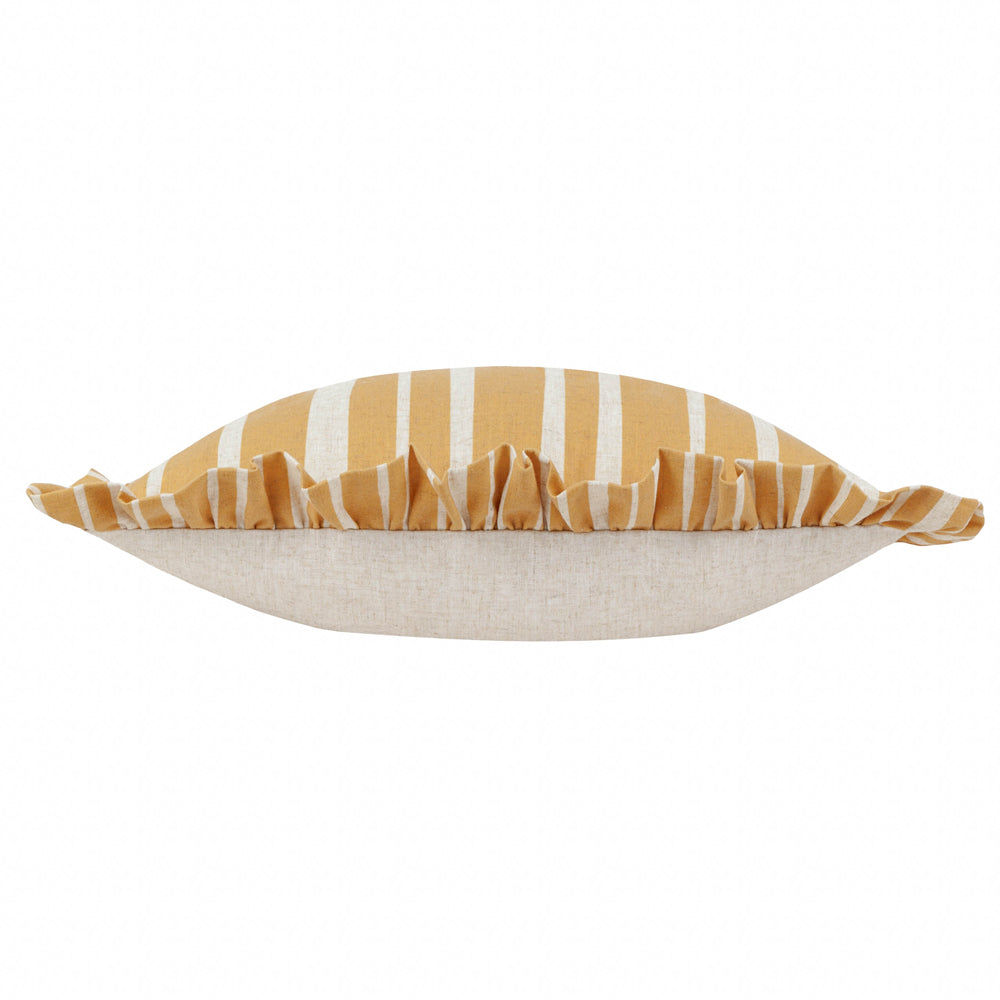 Carmon Stripe Ruffle Cushion Linen/Ochre