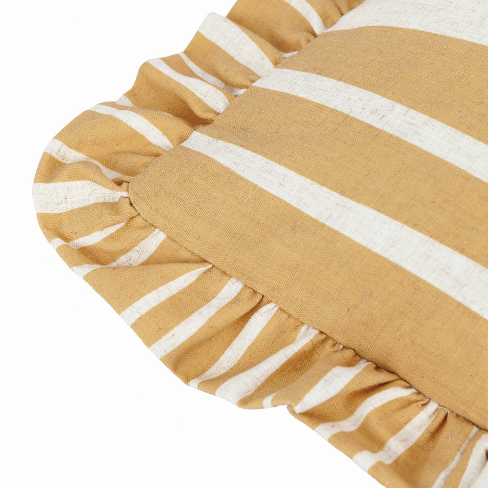 Carmon Stripe Ruffle Cushion Linen/Ochre