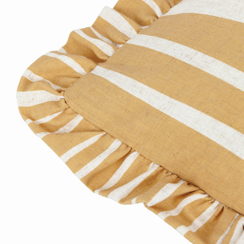 Striped Cream Cushions - Carmon Stripe Ruffle Cushion Cover Linen/Ochre furn.