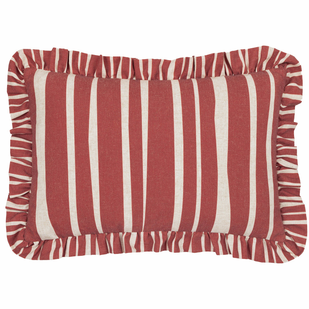 Carmon Stripe Ruffle Cushion Linen/Red