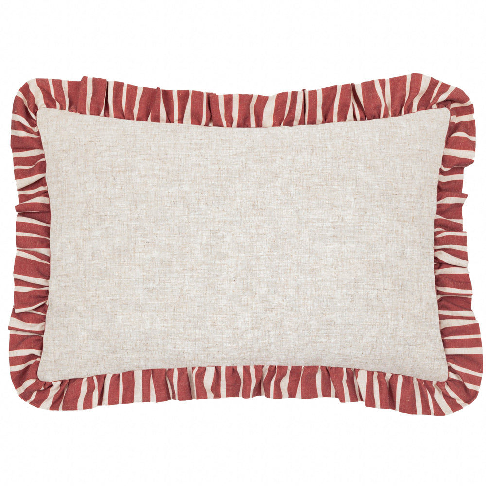 Carmon Stripe Ruffle Cushion Linen/Red
