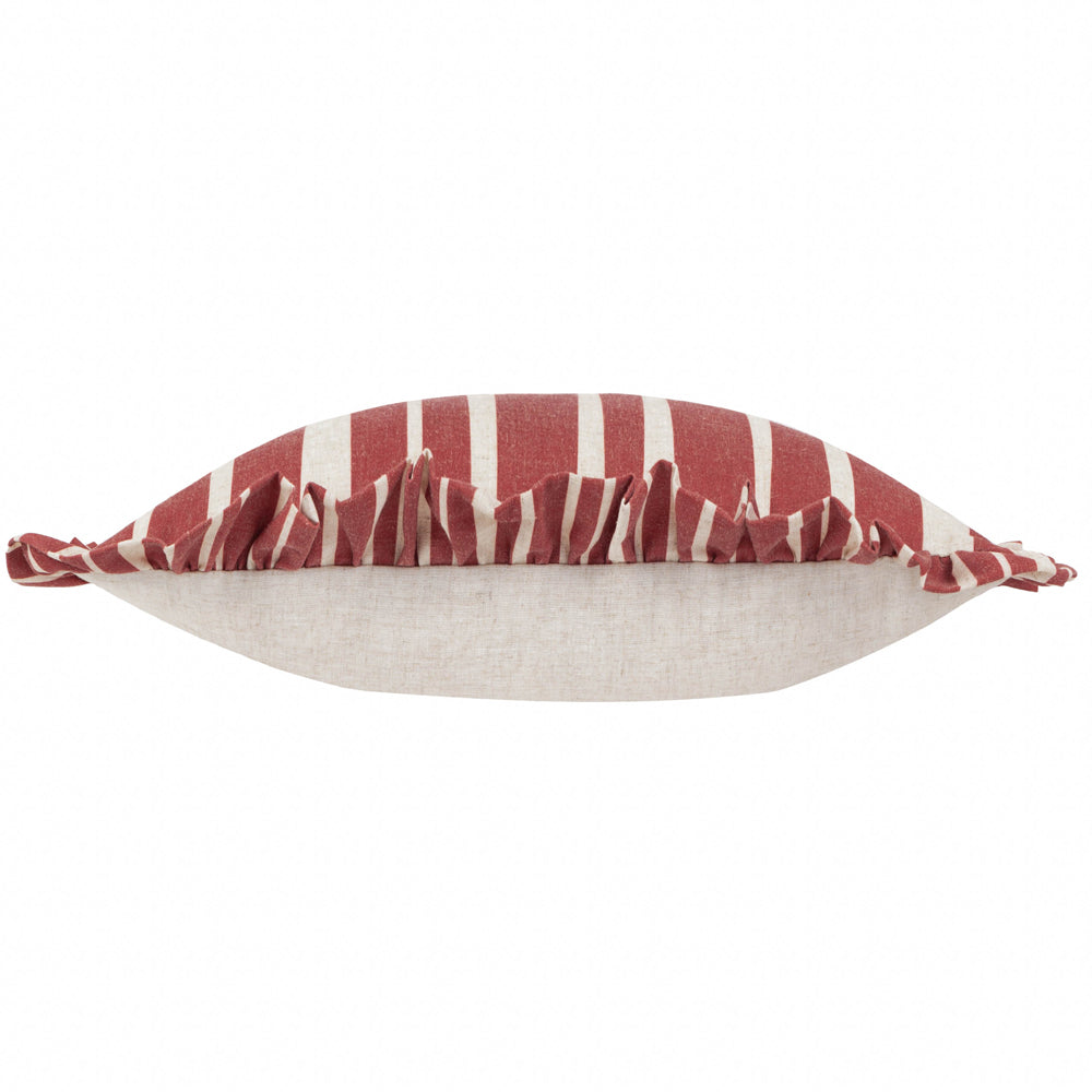 Carmon Stripe Ruffle Cushion Linen/Red