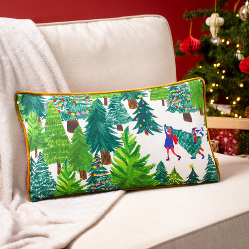 furn. Christmas Together Tree Day Cushion Cover in Forest Green