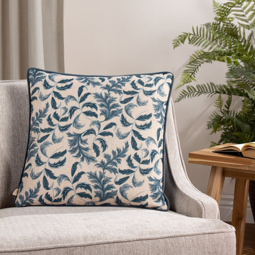 Floral Blue Cushions - Chatsworth Topiary Piped Cushion Cover Petrol Evans Lichfield
