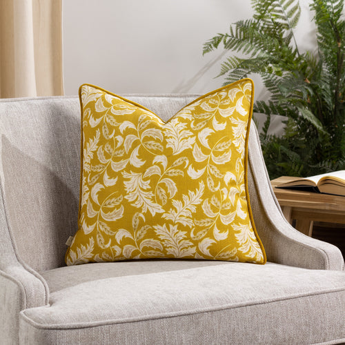 Floral Yellow Cushions - Chatsworth Topiary Piped Cushion Cover Saffron Evans Lichfield