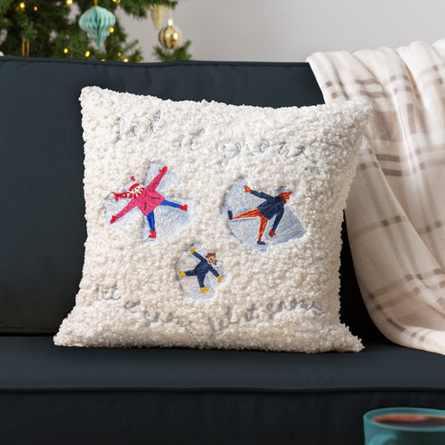 Abstract White Cushions - Christmas Together Angels Cushion Cover Snow furn.
