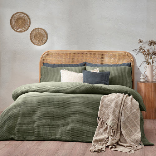 Plain Green Bedding - Chunky Waffle  Duvet Cover Set Eucalyptus Yard