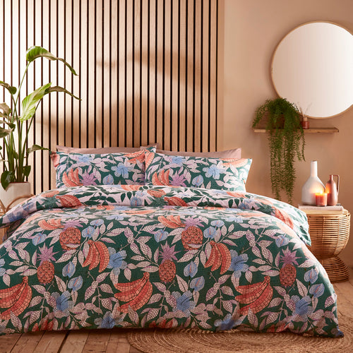 Floral Green Bedding - Cypressa Printed Floral Mosaic Duvet Cover Set Jade furn.