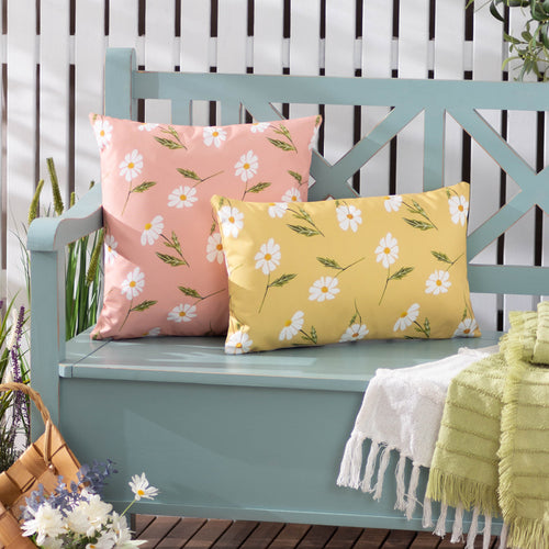 Floral Yellow Cushions - Daisies Floral Reversible Outdoor Cushion Cover Yellow Wylder