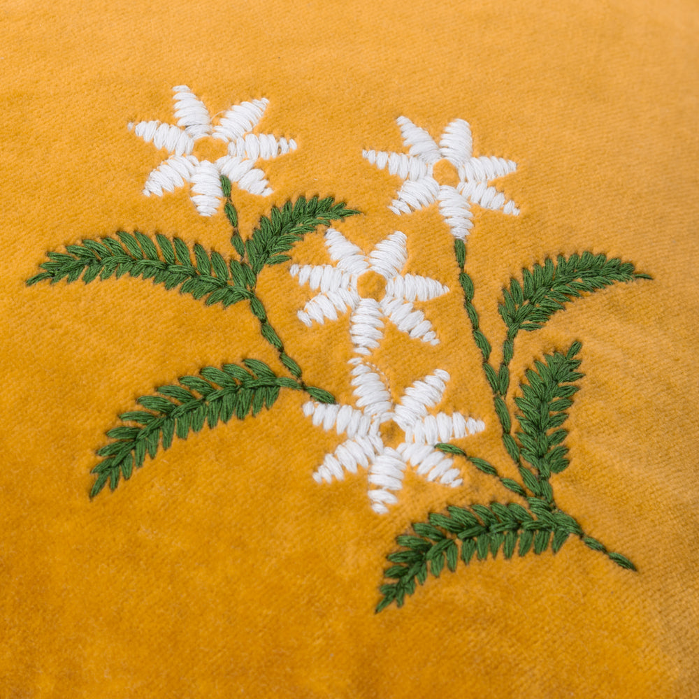 Daisy Frill Embroidered Velvet Cushion Gold