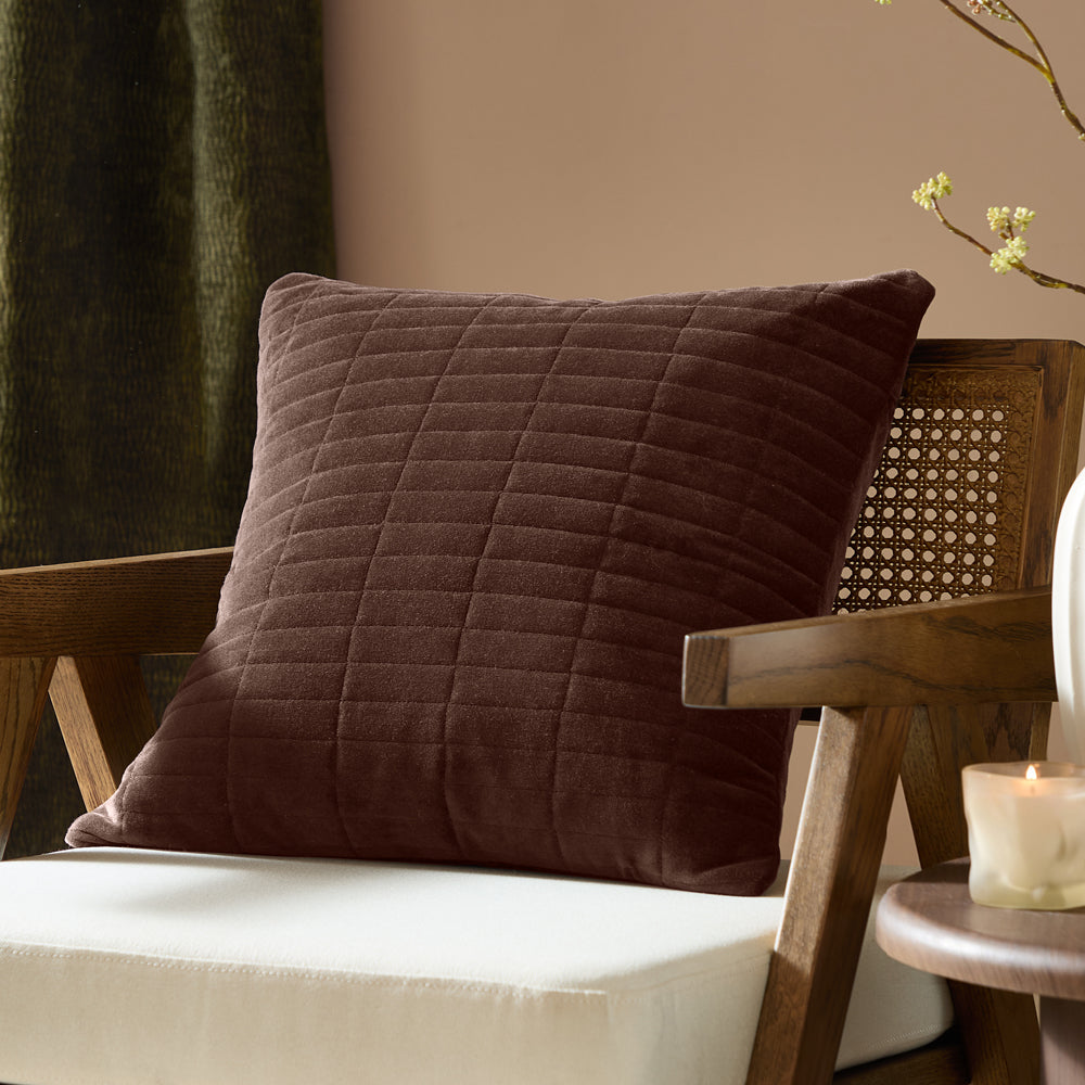 Dales Quilted Cotton Velvet Cushion Brown