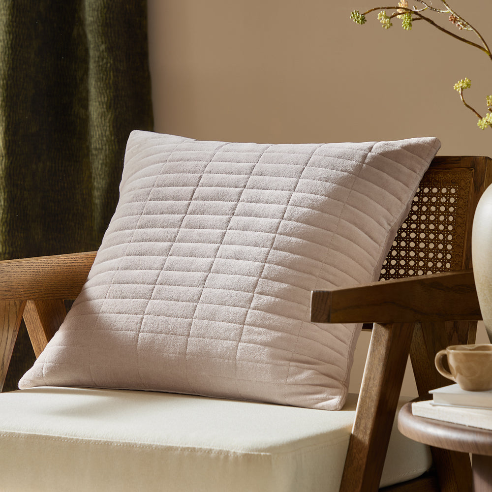 Dales Quilted Cotton Velvet Cushion Natural